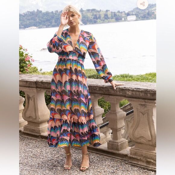 NEW Oliphant Tie Back Maxi Dress Venice Blue Large - Picture 13 of 14